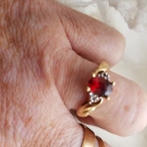 10k yellow gold garnet stone with diamond accents